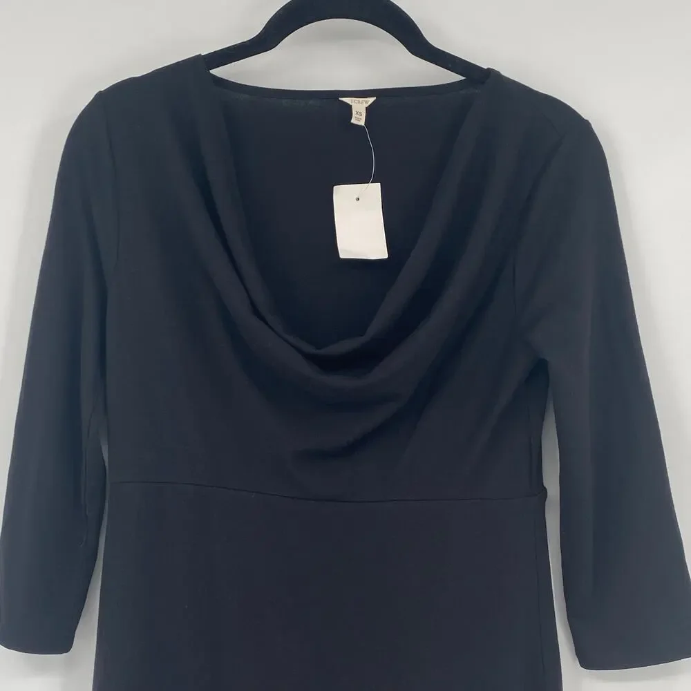 J Crew Women's Black Jersey Cowl Neckline Sheath Dress Size XS NEW